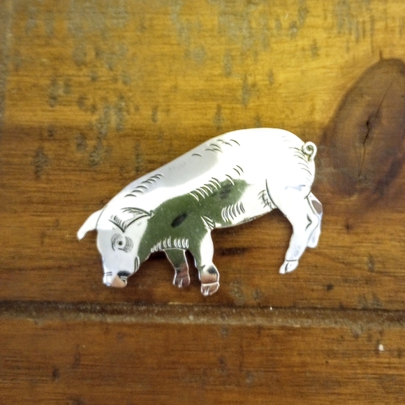 Vintage Jewelry - Signed Sterling Silver Pig Brooch